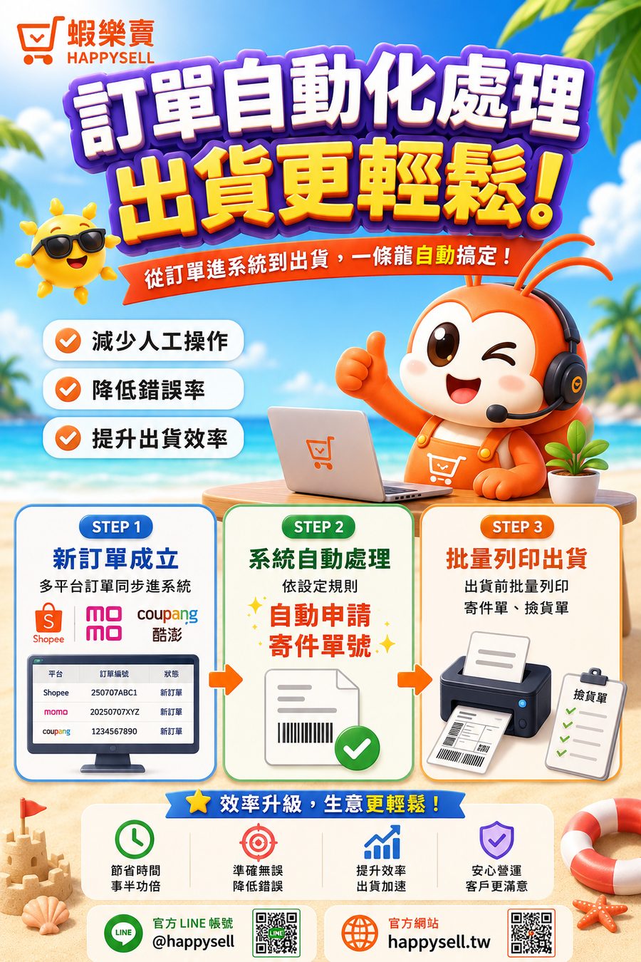 訂單自動化處理三步驟圖解：多平台訂單同步、自動申請寄件單號、批量列印出貨